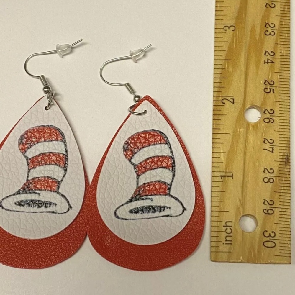 Dr. Seuss Cat in The Hat Faux Leather Earrings - Picture 3 of 4